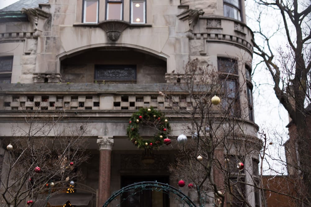 holiday decorated historic mansion