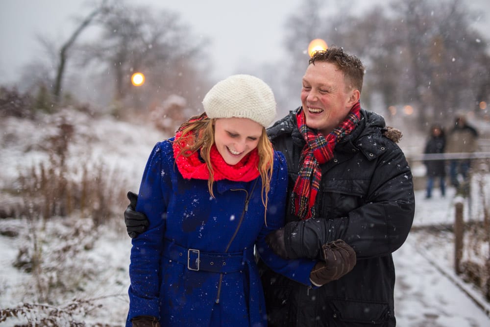 snowy December engagement session