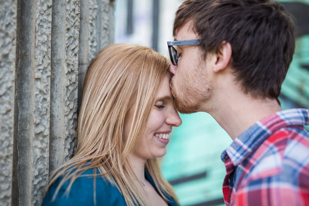 Pilsen engagement session forehead kiss