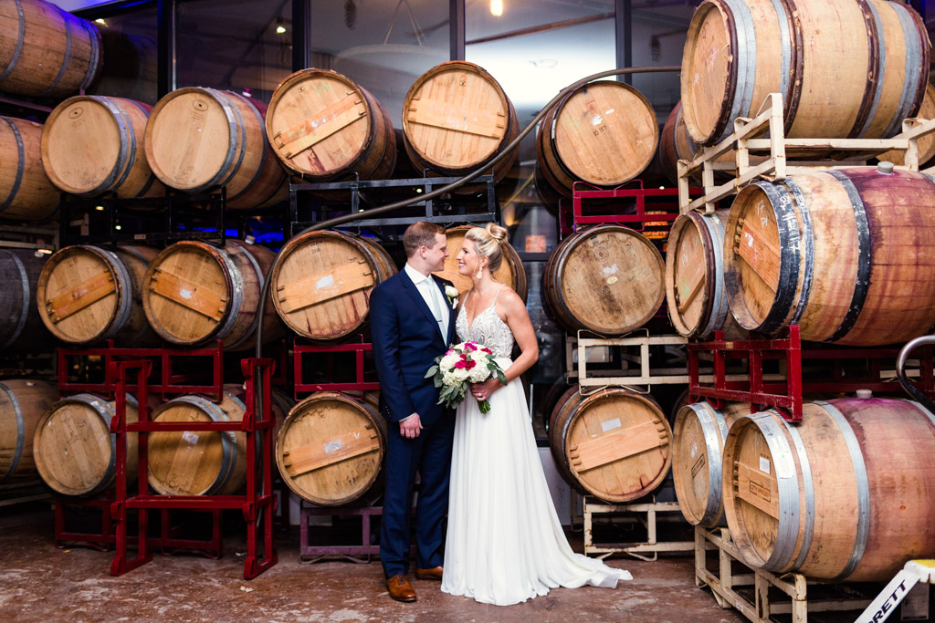 Romantic City Winery Chicago wedding by candlelight in the Barrel Room