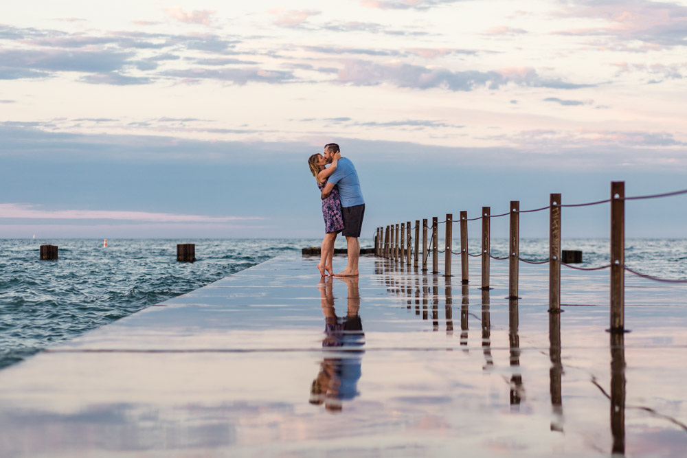 Chicago sunset beach engagement session at North Avenue Beach