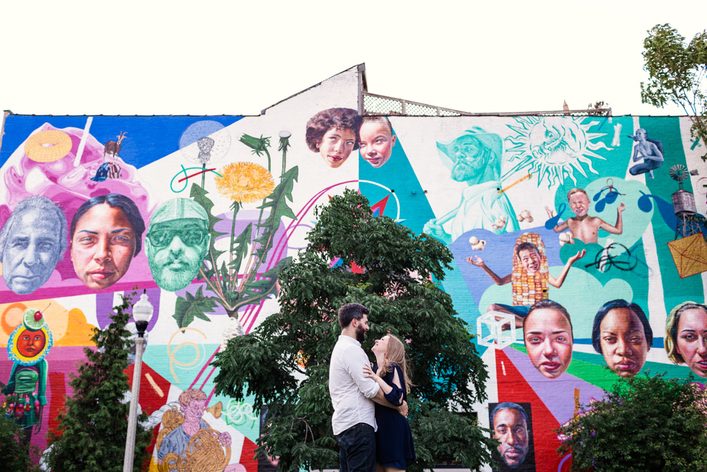 Chicago neighborhood engagement session with colorful Wicker Park mural