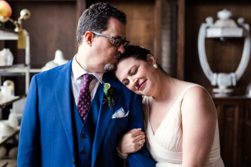 Romantic photo of bride and groom at Salvage One wedding venue in Chicago