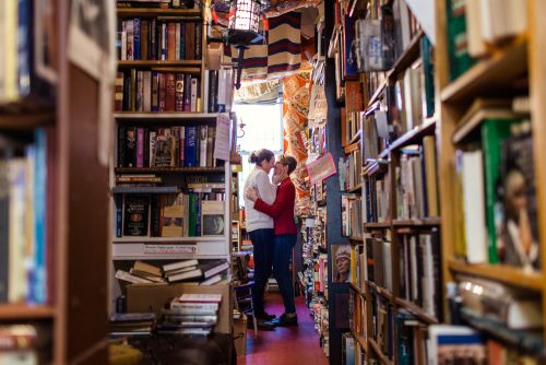 Ravenswood Used Books bookstore engagement session