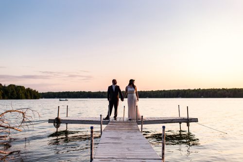 Door County, Wisconsin wedding photo at sunset on Kangaroo Lake