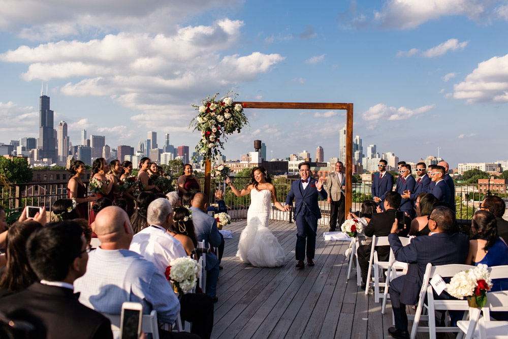 Bride and groom dance on rooftop during Lacuna Artist Lofts wedding ceremony