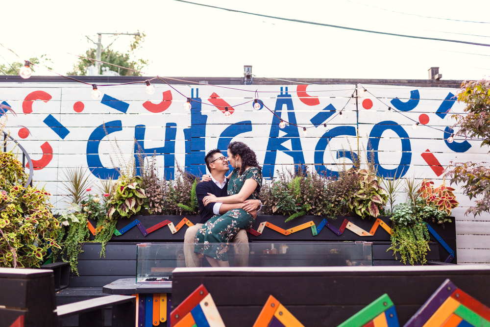 Adorable Logan Square engagement session at Boiler Room pizza