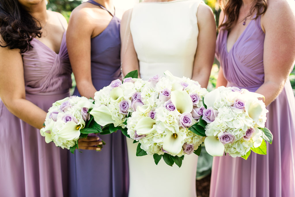 Summer bridesmaid bouquets in lavender with white lilies at summer Chicago wedding