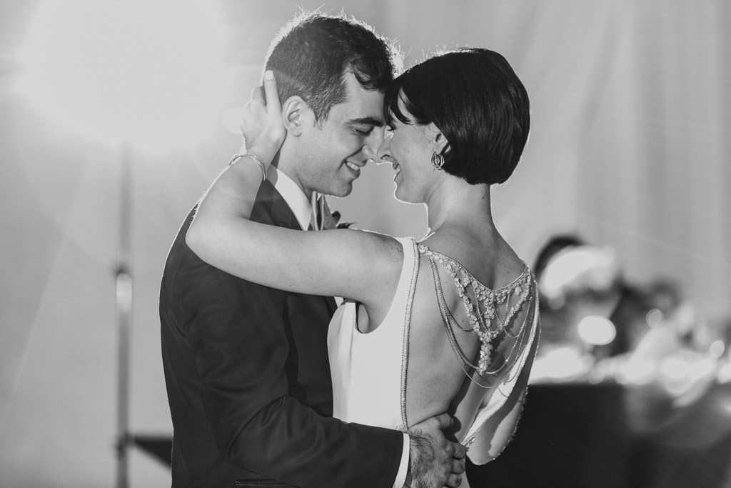 Bride and groom's romantic first dance at their Loews Chicago wedding reception