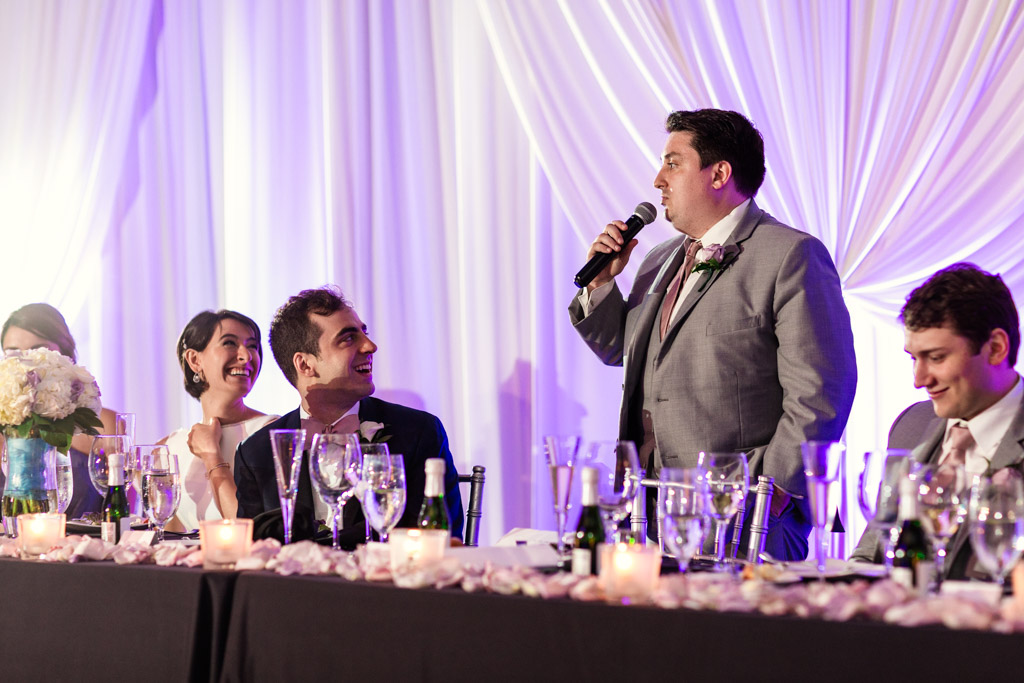 Best Man speech at head table during Loews Chicago hotel wedding reception