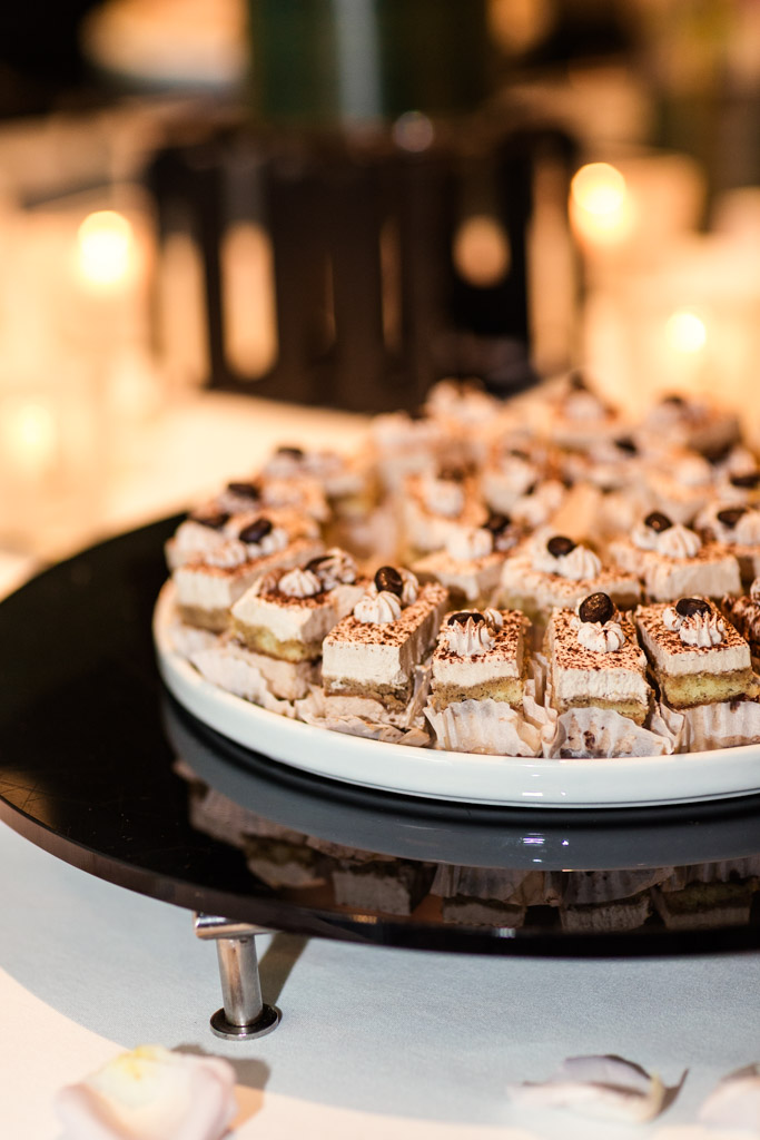 Decadent mini cake finger food dessert spread at Loews Chicago wedding reception