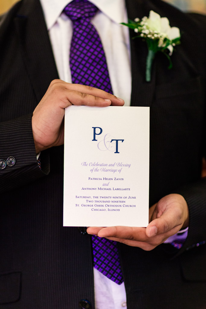 Custom program for Chicago Greek Orthodox wedding ceremony at St. George