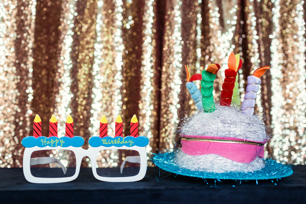 Happy Birthday glasses and birthday cake hat for Chicago Photo Booth by Emma Mullins Photography