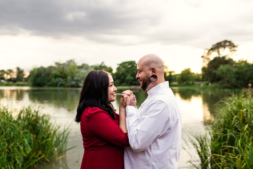 Romantic Chicago engagement photo at Humboldt Park Lagoon