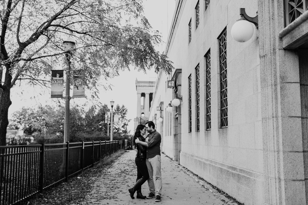 Fall Chicago Museum Campus engagement photo at Soldier Field