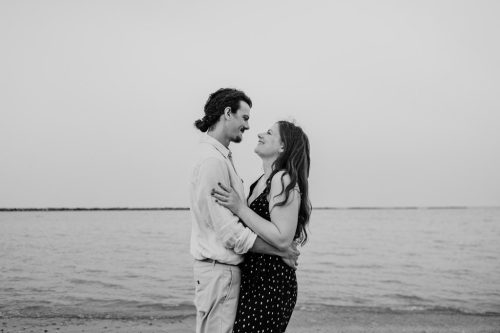 Romantic Bay View engagement photo at Milwaukee lakefront