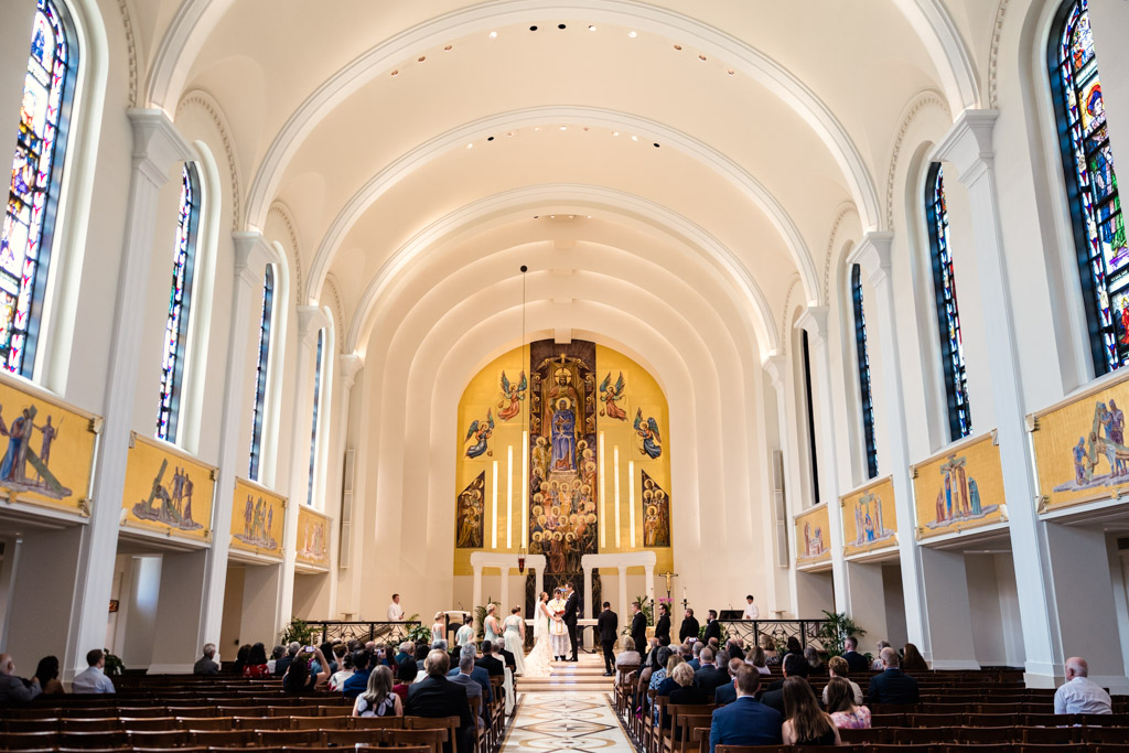 Loyola University wedding ceremony at iconic Madonna della Strada Chapel in Chicago