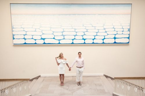 Art Institute of Chicago engagement photo in front of Georgia O'Keefe Clouds painting