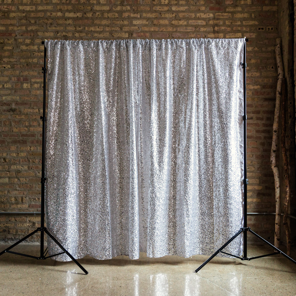 Silver sequin backdrop option for Chicago photo booth by Emma Mullins Photography