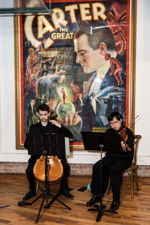 Musicians during cocktail hour at Lacuna Lofts wedding reception