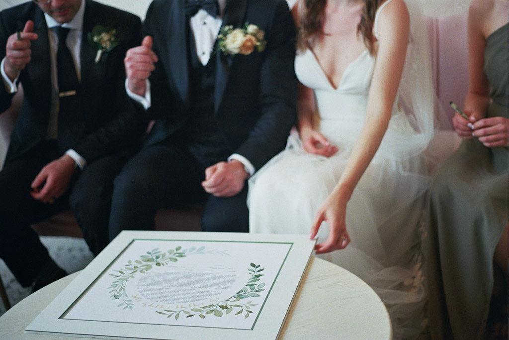 Detail photo of Ketubah in bridal suite at Arbory wedding venue before bride and groom sign with witnesses