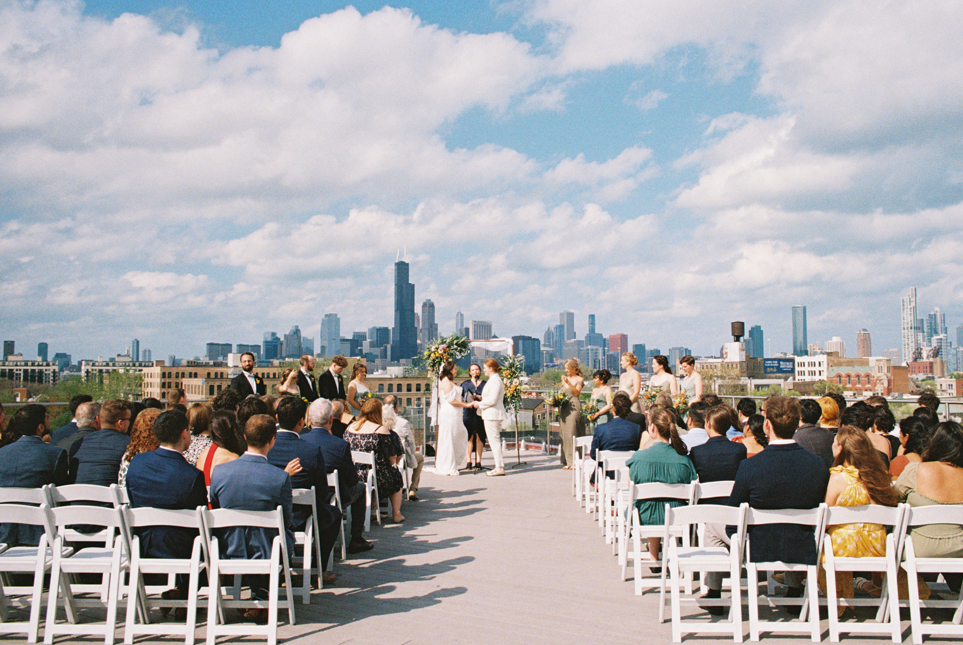 Lacuna Lofts rooftop wedding ceremony photo shot on Fujifilm 35mm color film