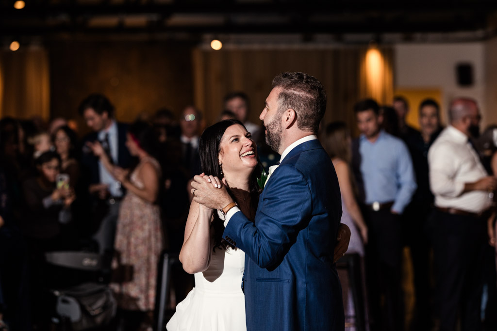 Birde and groom during their first dance at Ovation Chicago wedding reception