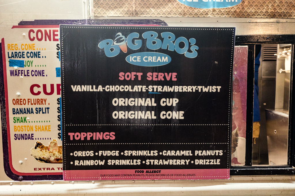 The menu board of the Big Bro's ice cream truck for wedding reception at Ovation Chicago