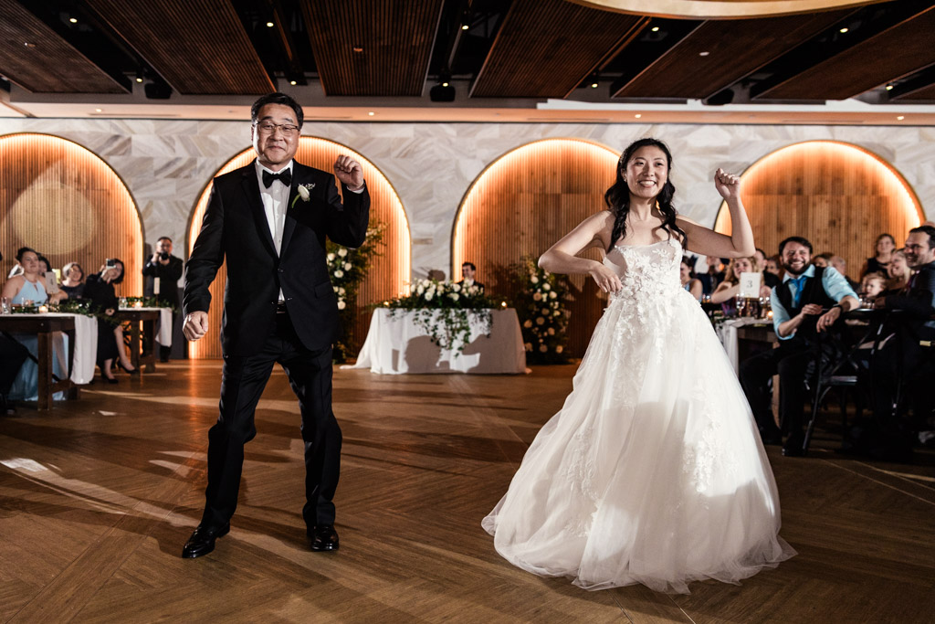 Bride and her father in a tuxedo dancing together at her Chicago Winery wedding reception