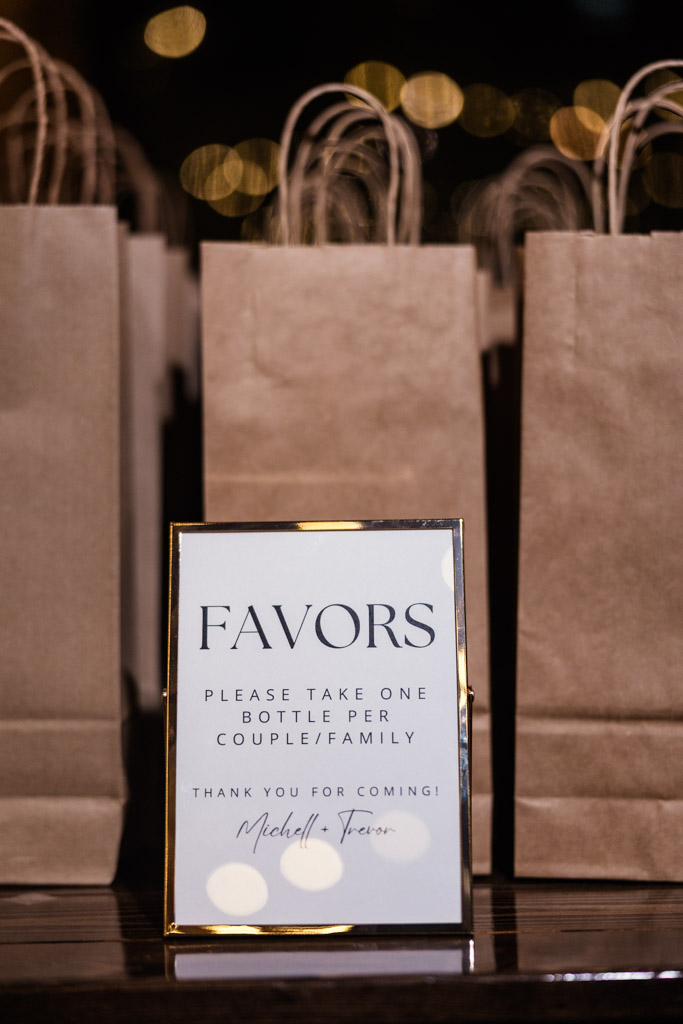 Custom sign on the guest favors table for Chicago Winery reception