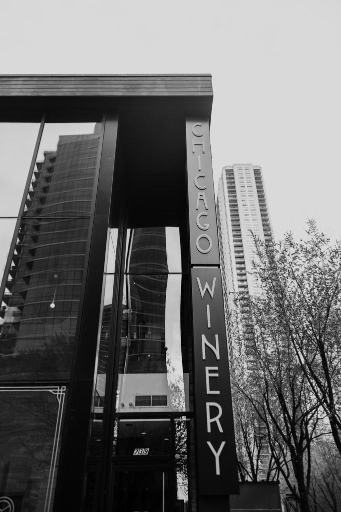 Black and white photo of exterior of Chicago Winery