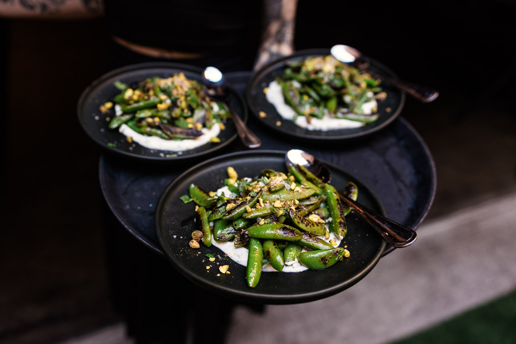 Three plates of grilled peppers for Ada Street Chicago wedding reception