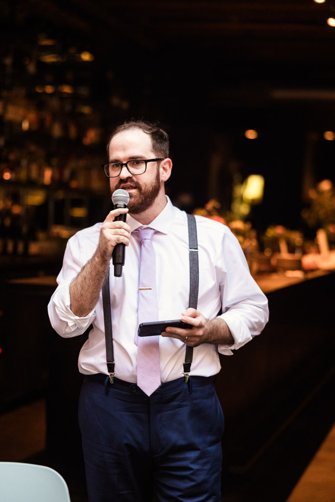 Best Man gives speech during Ada Street Chicago wedding reception