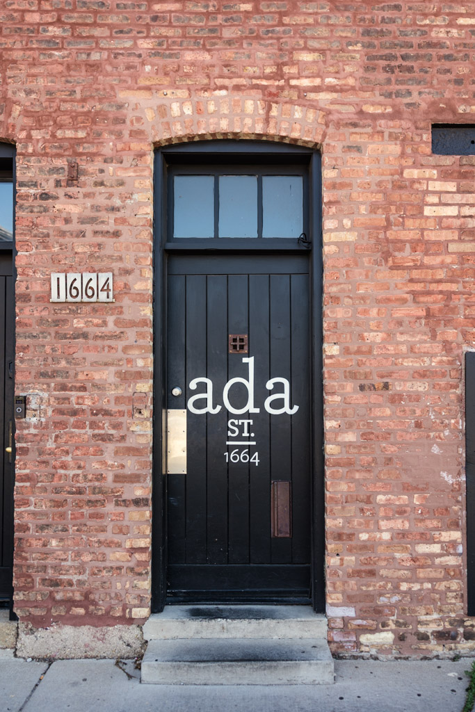 Front door of Ada Street restaurant in Chicago