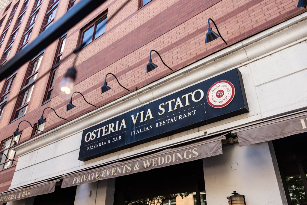 Exterior of Osteria Via Stato in downtown Chicago