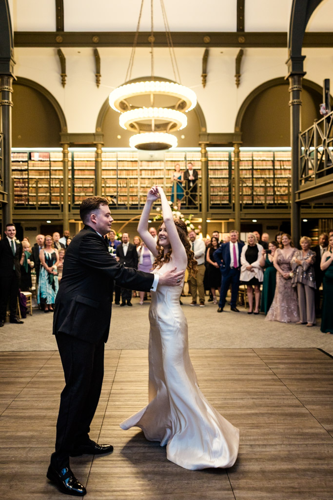 Bride and groom share their first dance at The Library at 190 in downtown Chicago