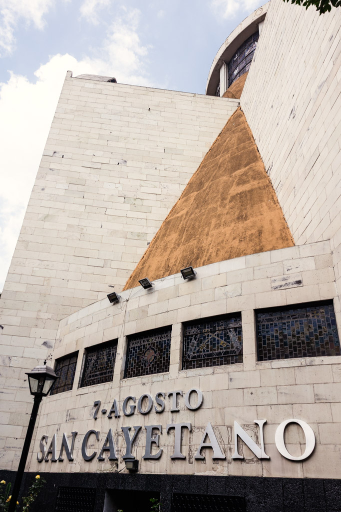 View of a white stone building with 