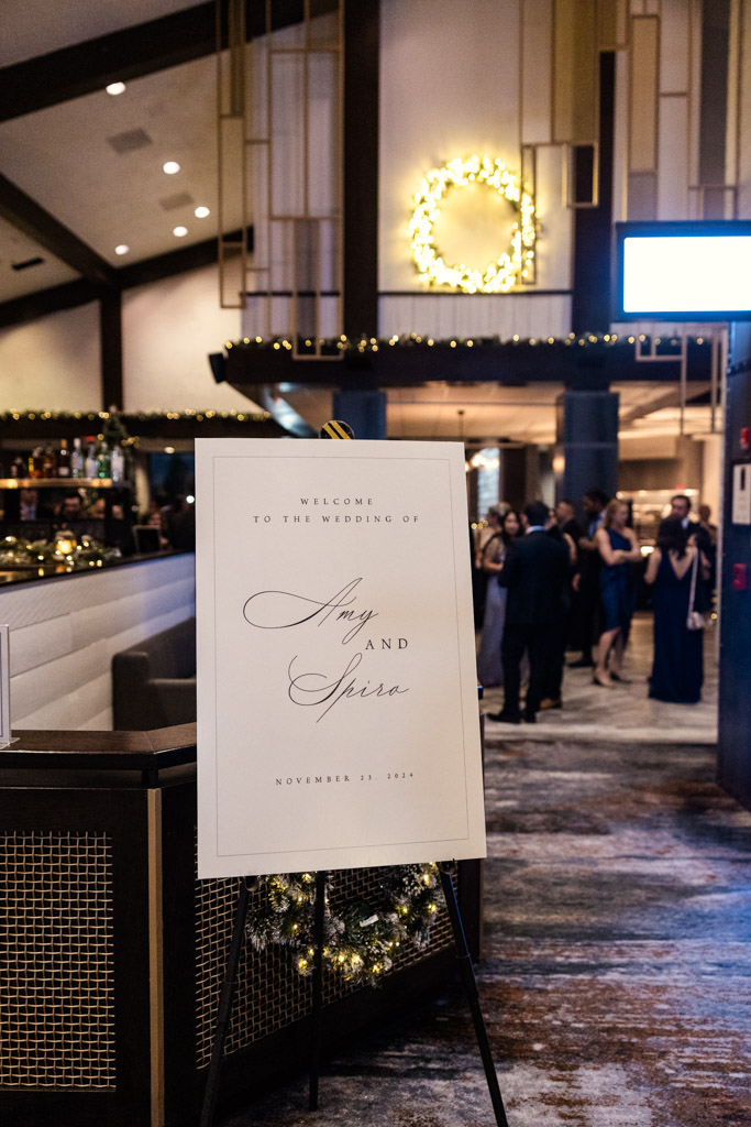 Wedding welcome sign with elegant script at Lincolnshire Marriott Resort
