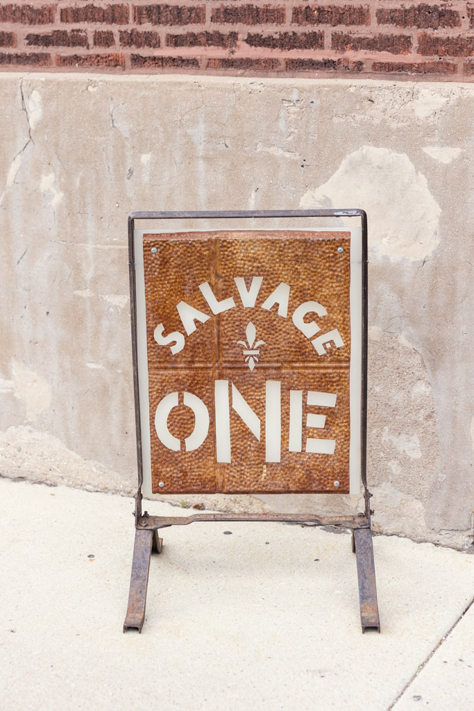 Rustic metal sign for Salvage One