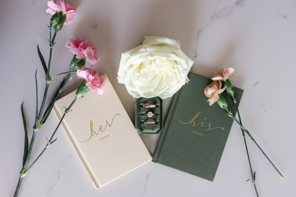 Two vow books labeled 