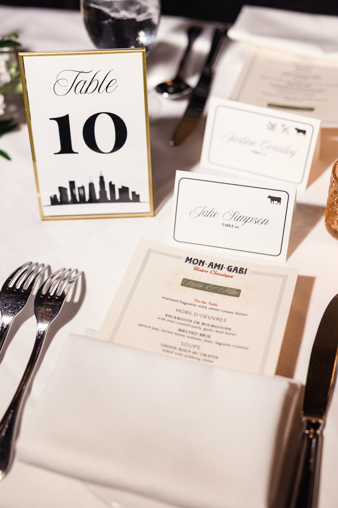 Guest place setting for Mon Ami Gabi wedding reception