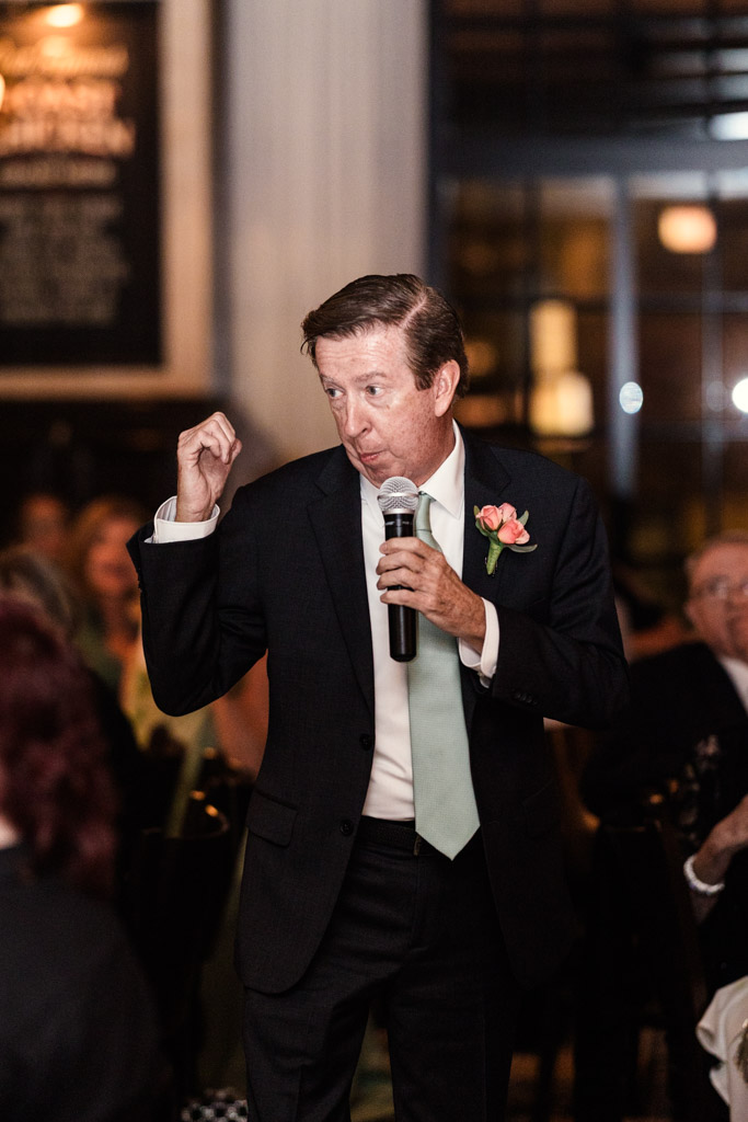 Groom's father gives speech during Mon Ami Gabi wedding reception