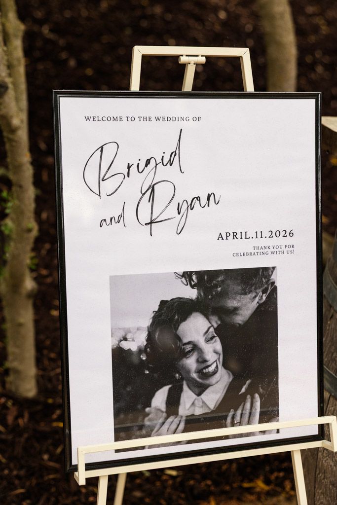 Wedding welcome sign for Brigid and Ryan’s California vineyard wedding celebration