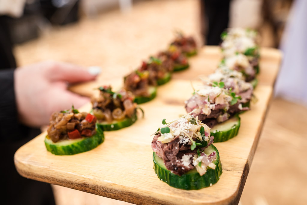 Tray of colorful appetizers for wedding reception at Terra Mia Vineyard