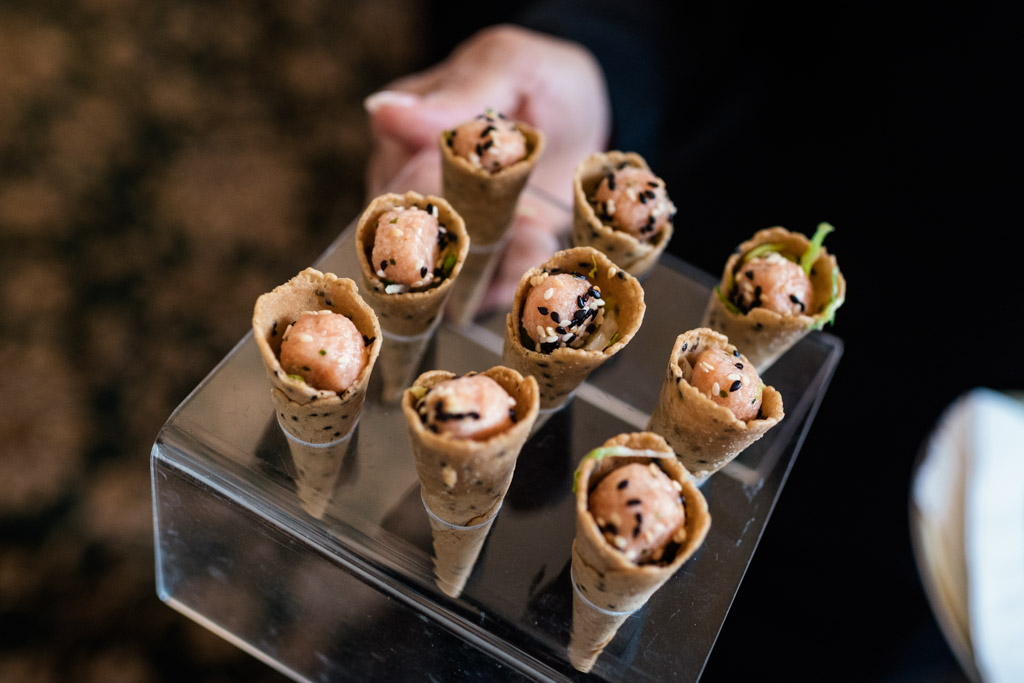 Tray of appetizers for wedding celebration at the University Club of Chicago