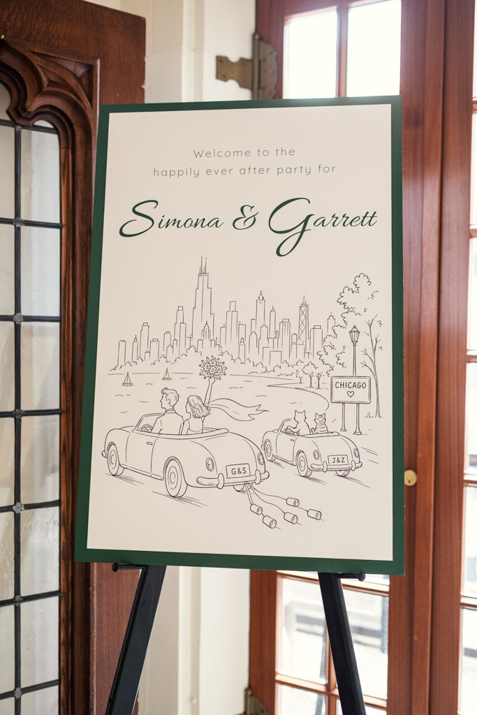 Welcome sign for wedding celebration at the University Club of Chicago